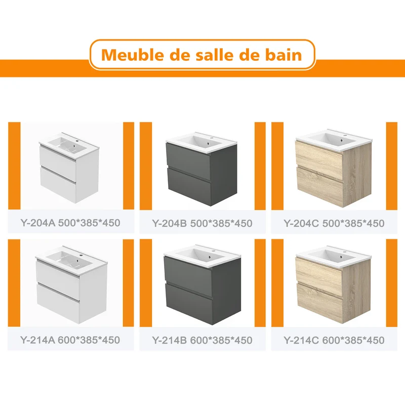 Meuble de salle de bain, Meuble sous vasque suspendu Blanc / Anthracite / Bois clair 50cm
