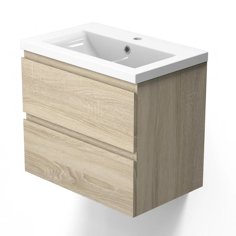 Meuble de salle de bain, Meuble sous vasque suspendu Blanc / Anthracite / Bois clair 50cm