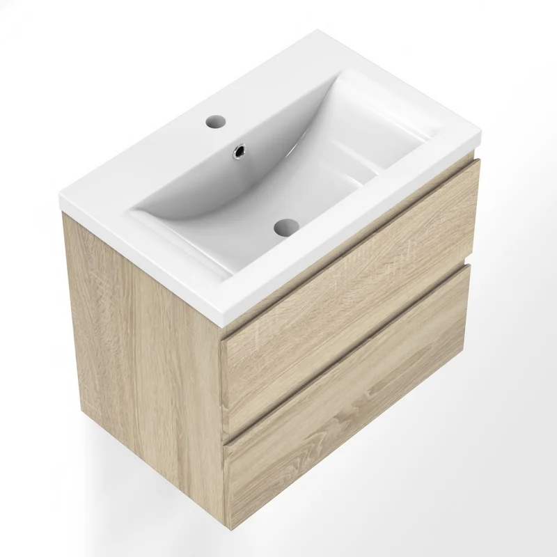 Meuble de salle de bain, Meuble sous vasque suspendu Blanc / Anthracite / Bois clair 50cm