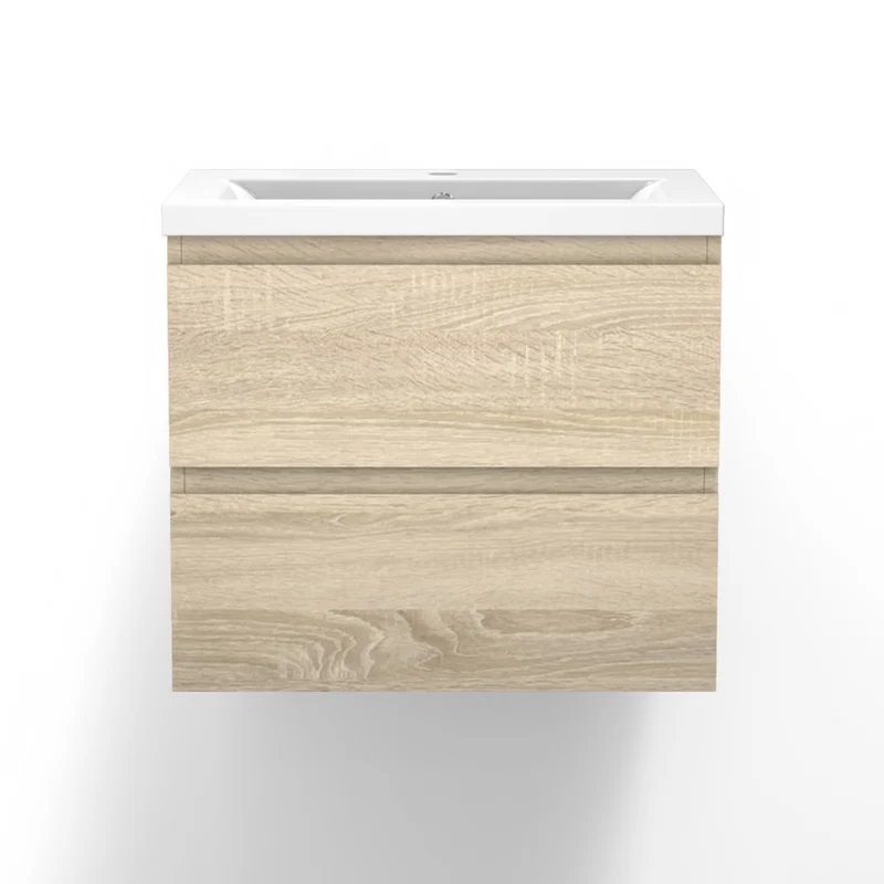 Meuble de salle de bain, Meuble sous vasque suspendu Blanc / Anthracite / Bois clair 50cm