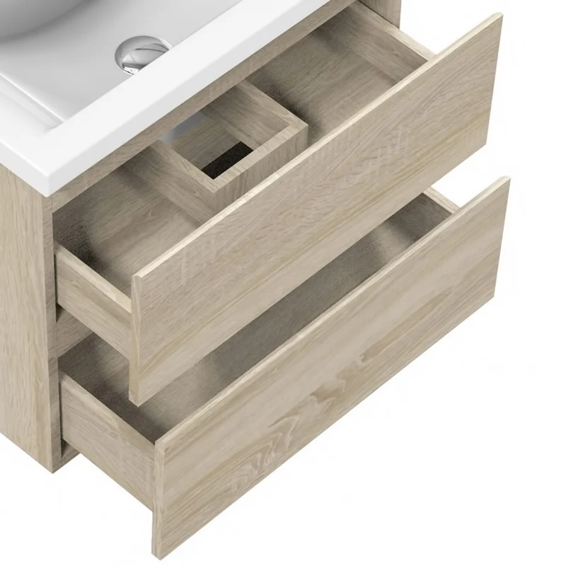 Meuble de salle de bain, Meuble sous vasque suspendu Blanc / Anthracite / Bois clair 50cm