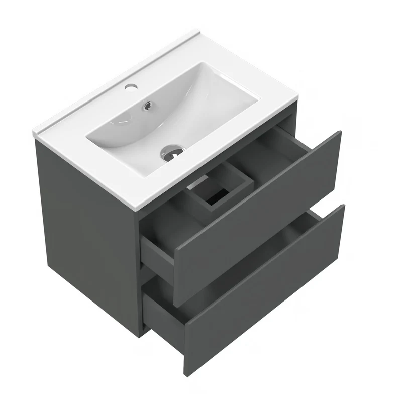 Meuble de salle de bain, Meuble sous vasque suspendu Blanc / Anthracite / Bois clair 50cm