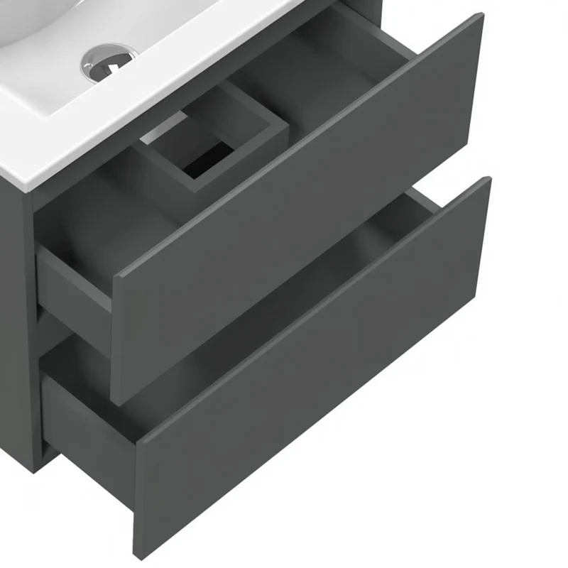 Meuble de salle de bain, Meuble sous vasque suspendu Blanc / Anthracite / Bois clair 50cm