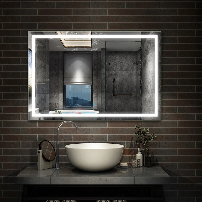 Miroir mural de salle de bain, éclairage LED intégré avec anti-buée, 140cmx70cm