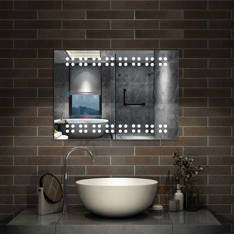 Miroir pour salle de bain rectangulaire modèle multipoints éclairageLED intégré Horizontal/Vertical