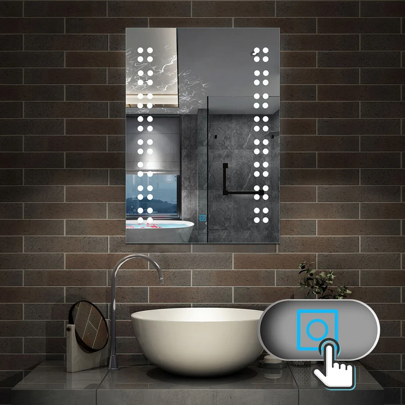 Miroir pour salle de bain rectangulaire modèle multipoints éclairageLED intégré Horizontal/Vertical