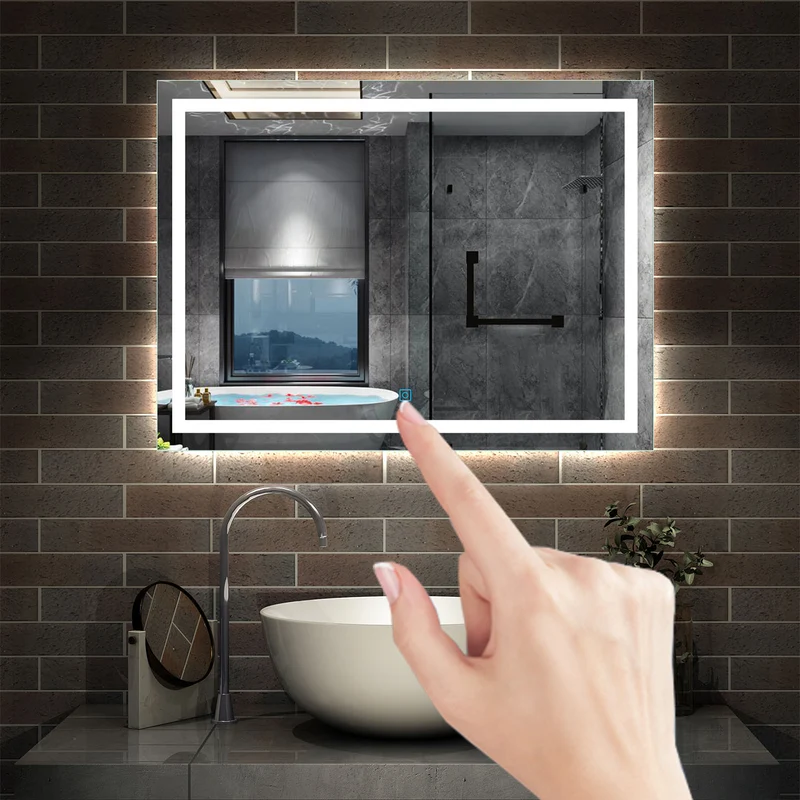 Miroir mural de salle de bain, éclairage LED intégré avec anti-buée, 80cmx60cm