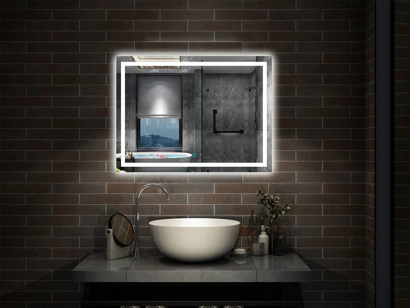 Miroir mural de salle de bain, éclairage LED intégré avec anti-buée, 80cmx60cm
