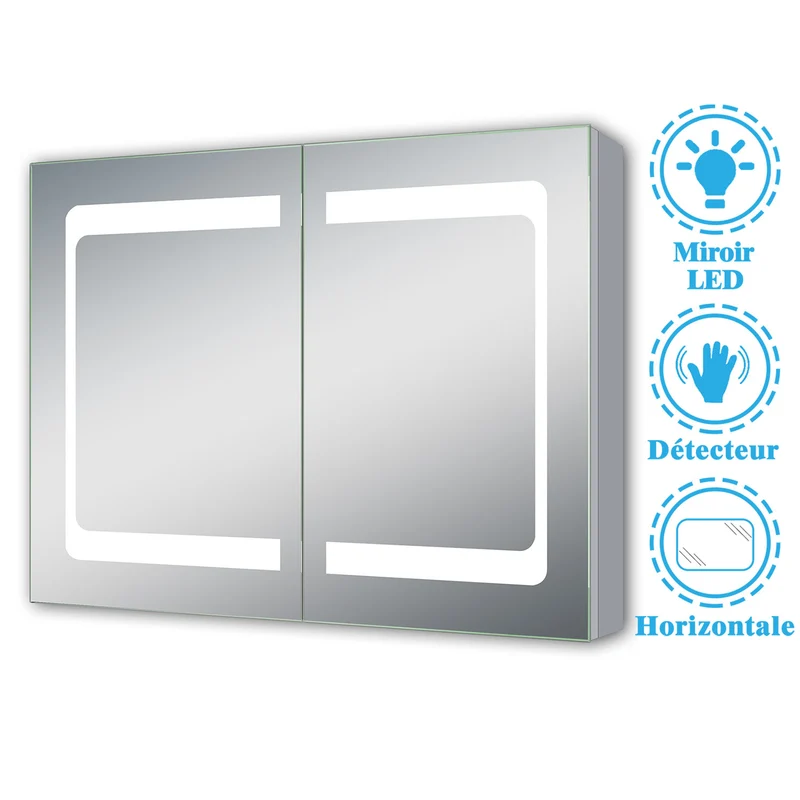 Miroir salle de bain, Armoire de toilette avec miroir, Cabinet miroir avec éclairage LED 6000K 80cmx60cm
