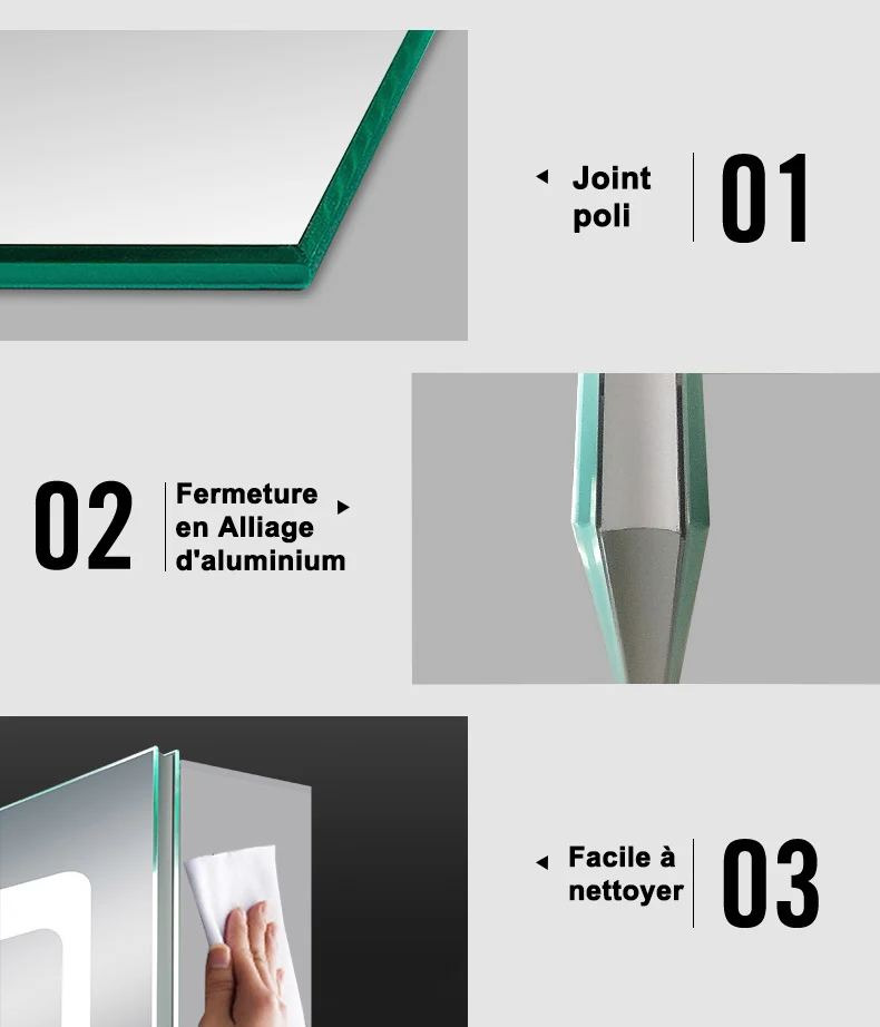 Miroir salle de bain, Armoire de toilette avec miroir, Cabinet miroir avec éclairage LED 6000K 80cmx60cm
