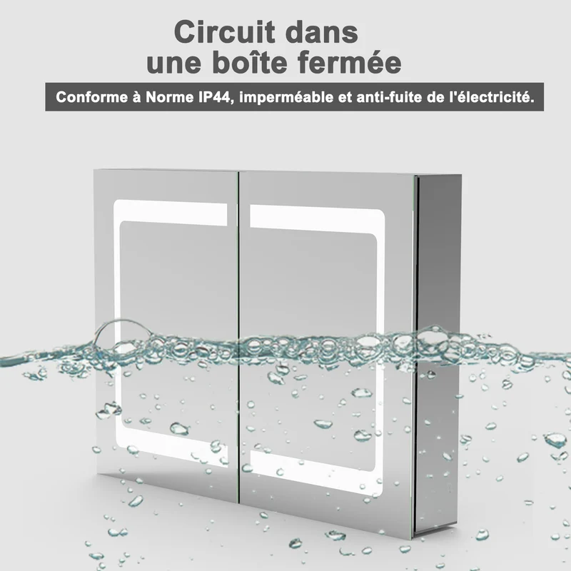 Miroir salle de bain, Armoire de toilette avec miroir, Cabinet miroir avec éclairage LED 6000K 80cmx60cm