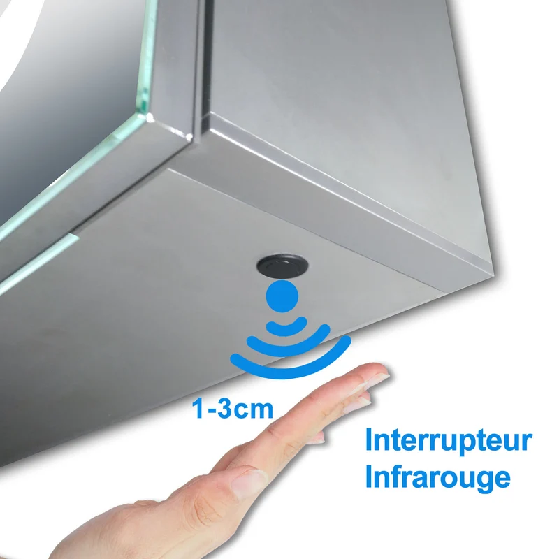 Miroir salle de bain, Armoire de toilette avec miroir, Cabinet miroir avec éclairage LED 6000K 80cmx60cm