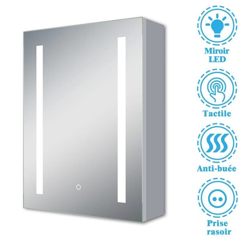 Miroir salle de bain, Armoire de toilette avec miroir, Cabinet miroir avec éclairage LED 6000K 50cmx70cm