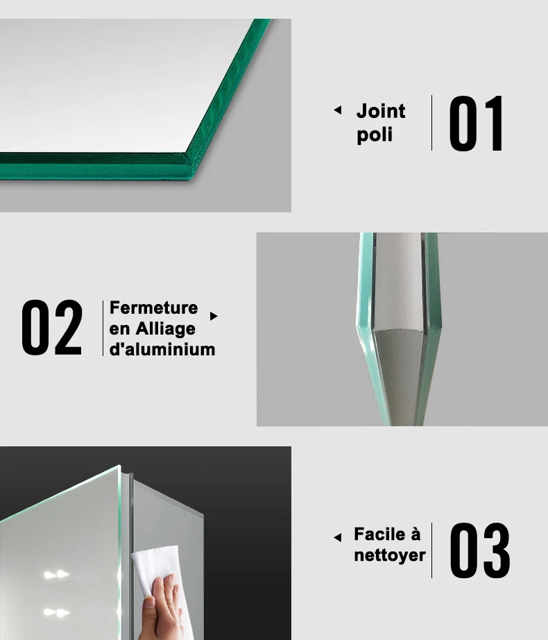Miroir salle de bain, Armoire de toilette avec miroir, Cabinet miroir avec éclairage LED 6000K 50cmx70cm