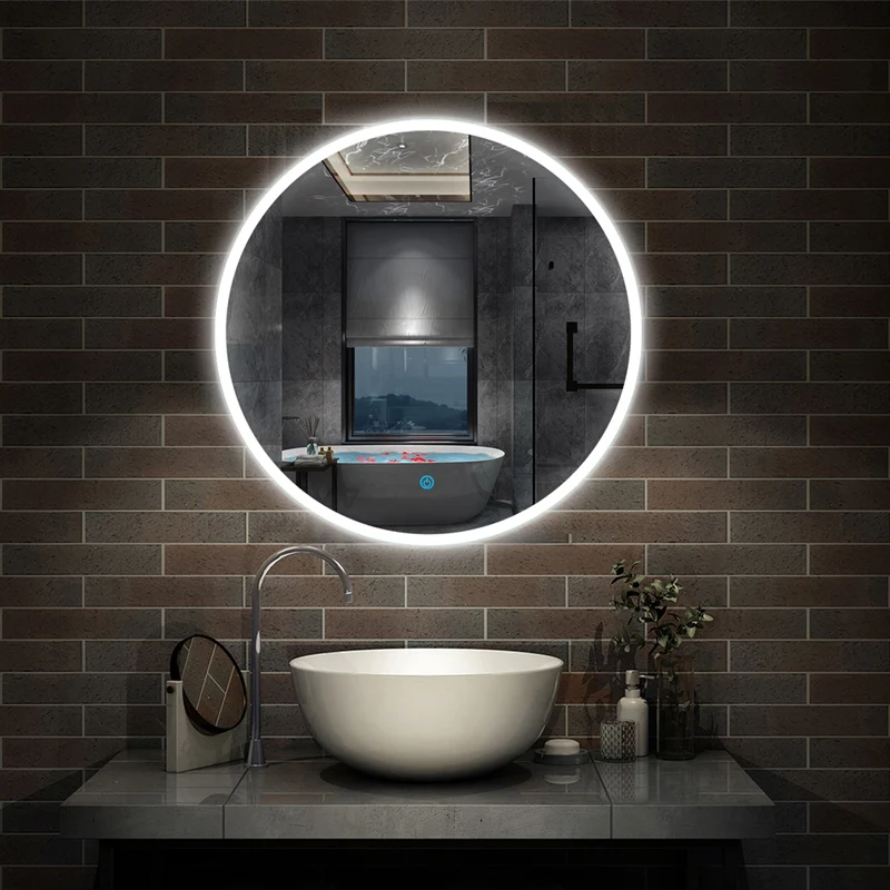 AICA Miroir de salle bain Rond avec anti-buée, Lumière Blanc du jour 6000K Ø 60/70/80 cm