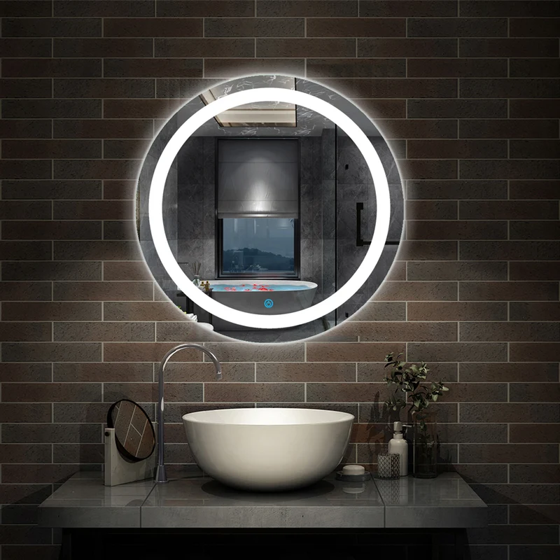 AICA Miroir de salle bain Rond avec anti-buée, Lumière Blanc du jour 6000K Ø 60/70/80 cm
