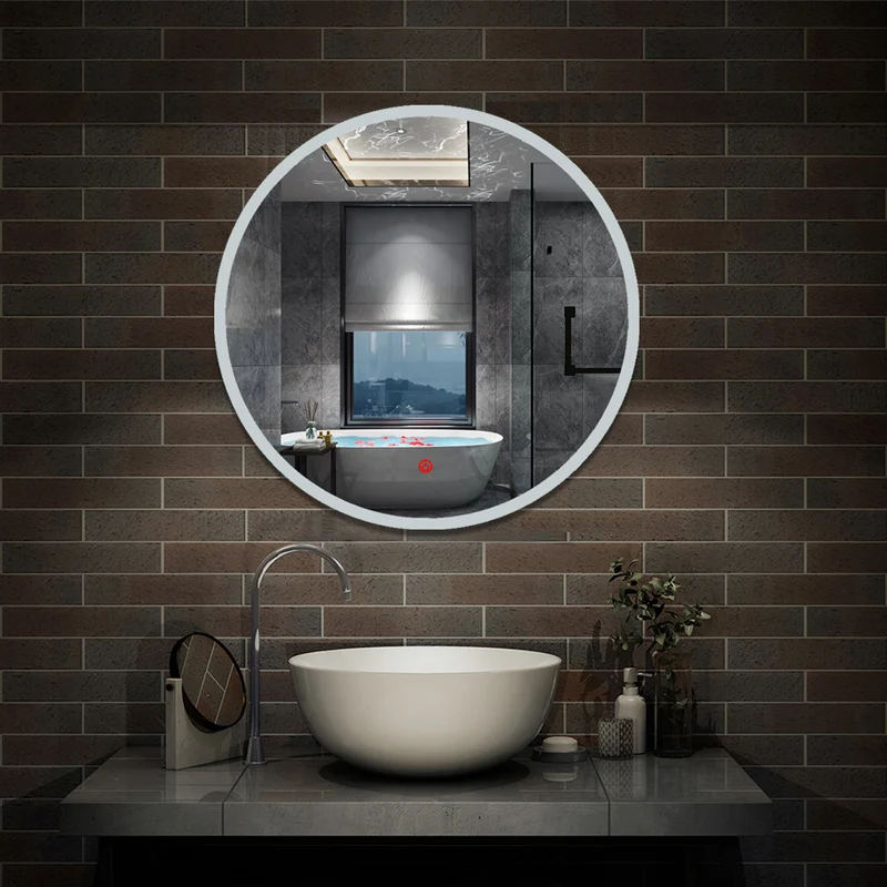 AICA Miroir de salle bain Rond avec anti-buée, Lumière Blanc du jour 6000K Ø 60/70/80 cm