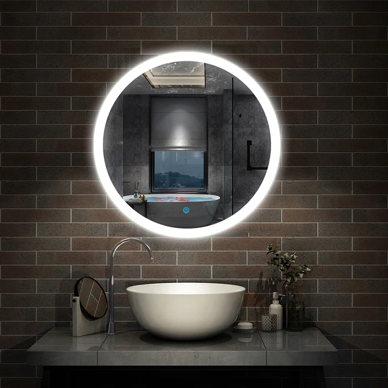AICA Miroir de salle bain Rond avec anti-buée, Lumière Blanc du jour 6000K Ø 60/70/80 cm