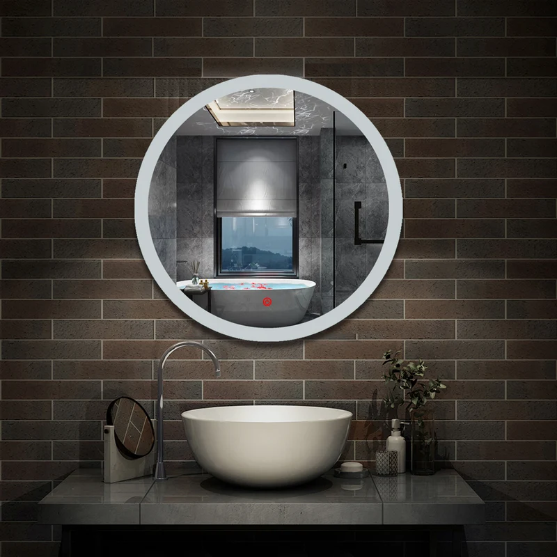 AICA Miroir de salle bain Rond avec anti-buée, Lumière Blanc du jour 6000K Ø 60/70/80 cm