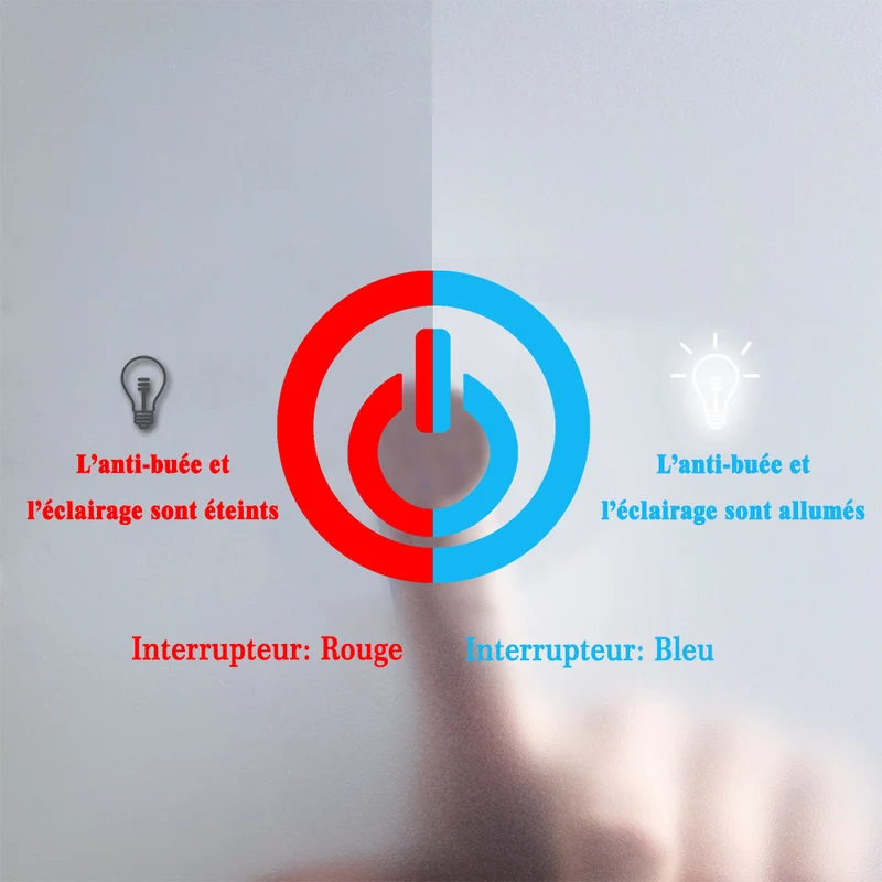 AICA Miroir de salle bain Rond avec anti-buée, Lumière Blanc du jour 6000K Ø 60/70/80 cm