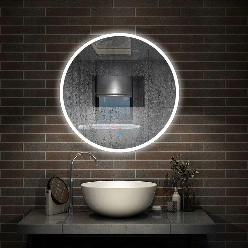 AICA Miroir de salle bain Rond avec anti-buée, Lumière Blanc du jour 6000K Ø 60/70/80 cm