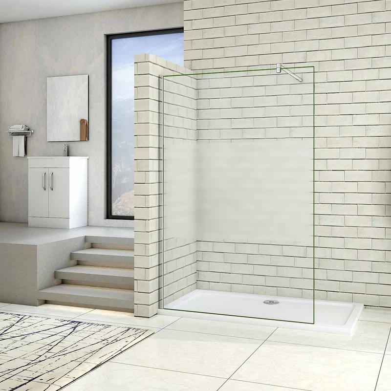 Aica paroi de douche bande central dépoli, 200cm hauteur, verre 8mm walk in paroi de fixation italien avec barre de fixation de 140cm la pince 360°