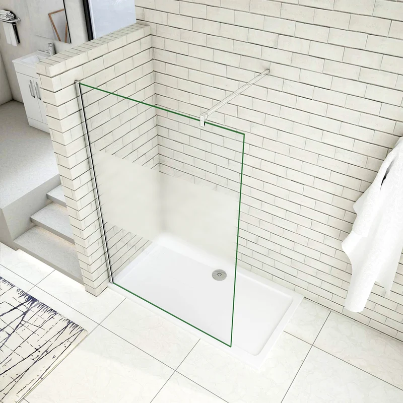 Aica paroi de douche bande central dépoli, 200cm hauteur, verre 8mm walk in paroi de fixation italien avec barre de fixation de 140cm la pince 360°