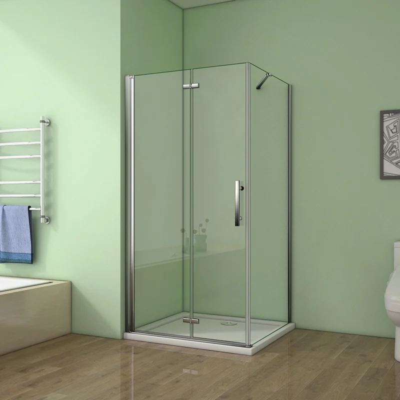 Aica cabine de douche ,porte de douche et paroi de douche avec une barre de fixation de 45cm, verre anticalcaire de 6, 185cm hauteur
