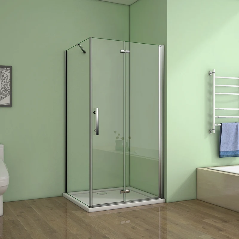 Aica cabine de douche ,porte de douche et paroi de douche avec une barre de fixation de 45cm, verre anticalcaire de 6, 185cm hauteur
