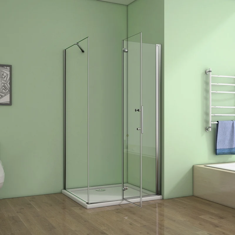 Aica cabine de douche ,porte de douche et paroi de douche avec une barre de fixation de 45cm, verre anticalcaire de 6, 185cm hauteur