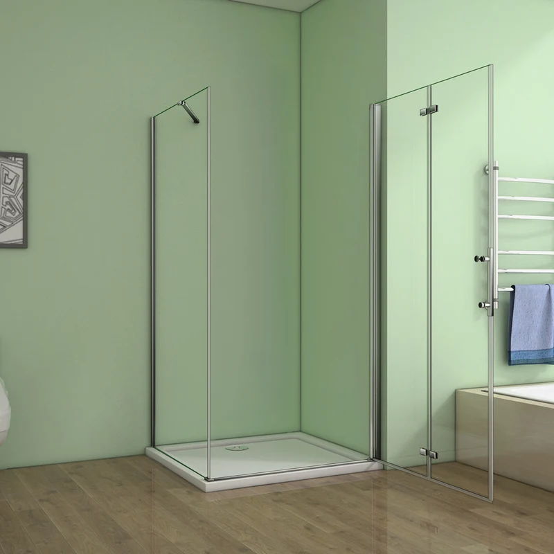 Aica cabine de douche ,porte de douche et paroi de douche avec une barre de fixation de 45cm, verre anticalcaire de 6, 185cm hauteur