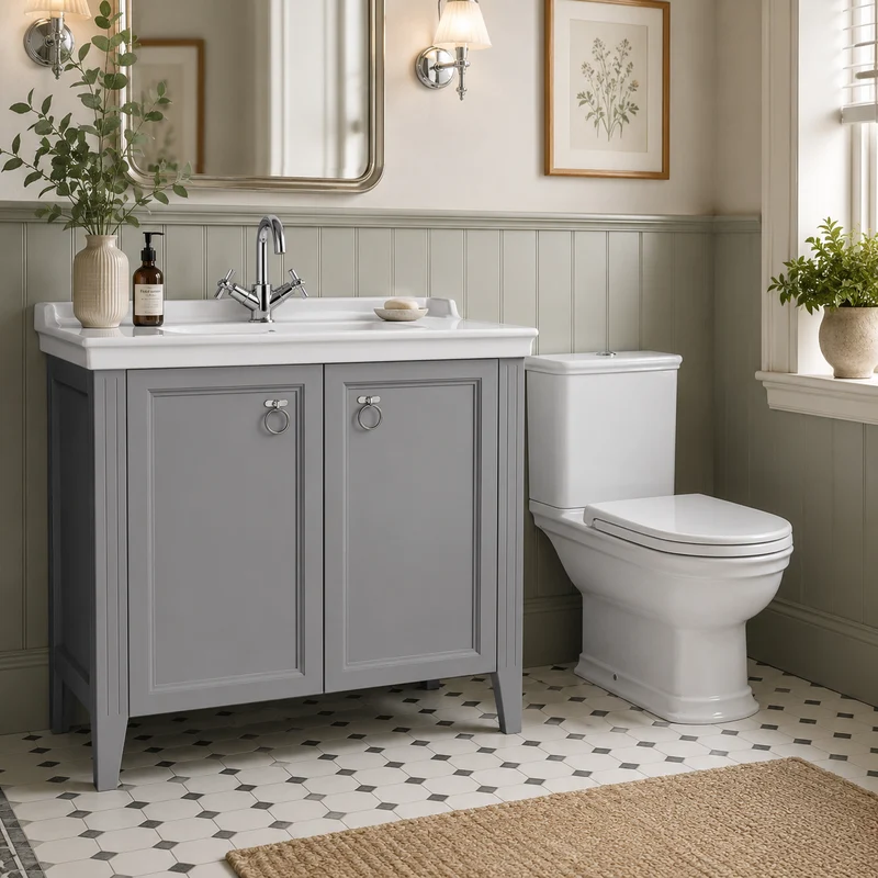 Vitra Valarte 1000mm Floor Standing 2 Door Washbasin Unit inc Basin - Grey