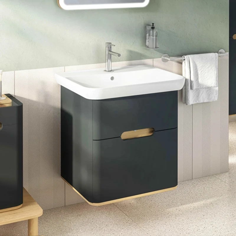 Vitra Sento 650mm Wall Hung 2 Drawer Washbasin Unit inc Basin - Anthracite