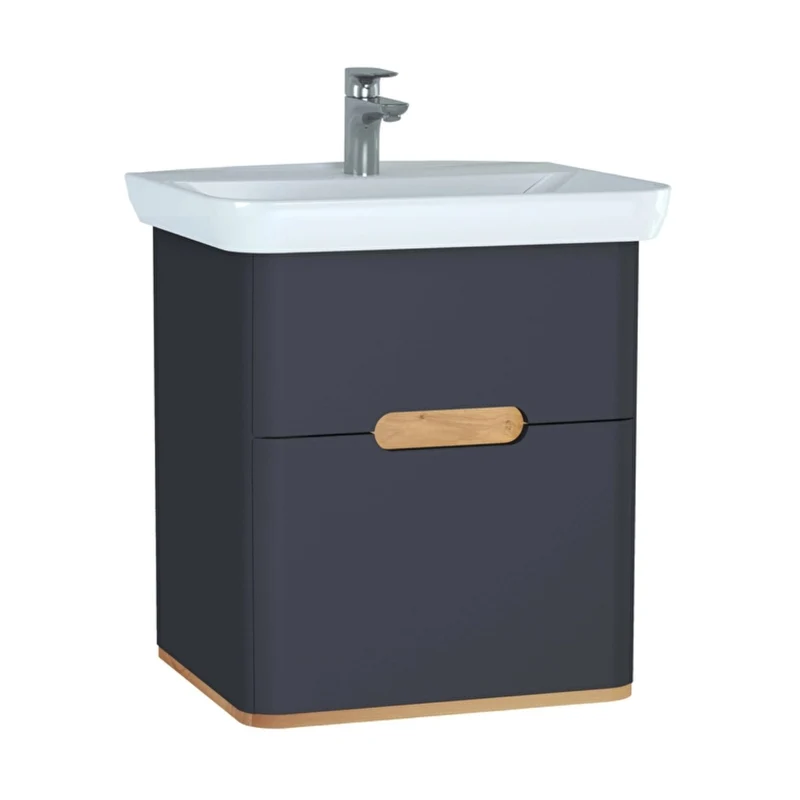 Vitra Sento 650mm Wall Hung 2 Drawer Washbasin Unit inc Basin - Anthracite