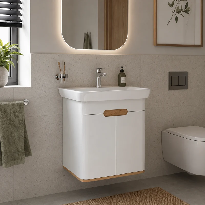 Vitra Sento 650mm Wall Hung 2 Door Washbasin Unit inc Basin - White