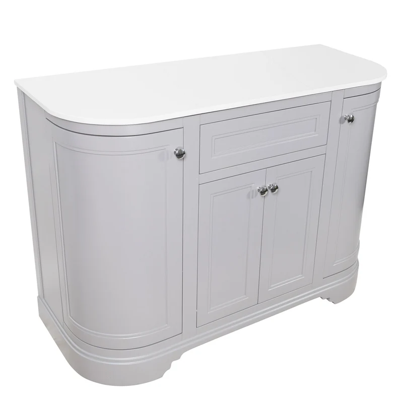 Kingsbury Classic Curved 1200mm Floor Standing Vanity Unit with Marble Worktop - Light Grey