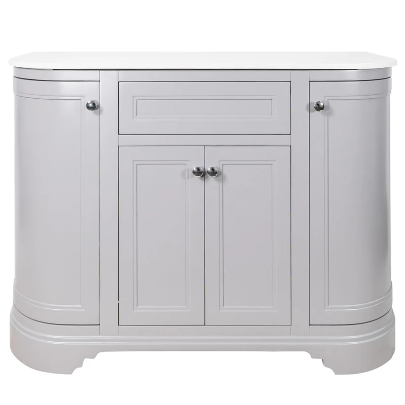 Kingsbury Classic Curved 1200mm Floor Standing Vanity Unit with Marble Worktop - Light Grey