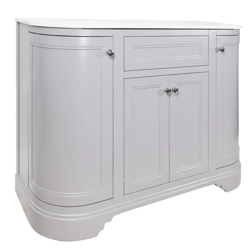 Kingsbury Classic Curved 1200mm Floor Standing Vanity Unit with Marble Worktop - Light Grey
