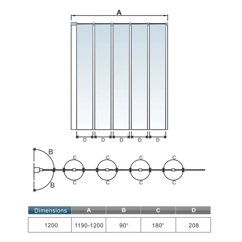 Aica 1200x1400x4mm pare baignoire, écran de baignoire, porte de baignoire, 5 volets pivotants pliants 180°, 4mm verre trempé p-3