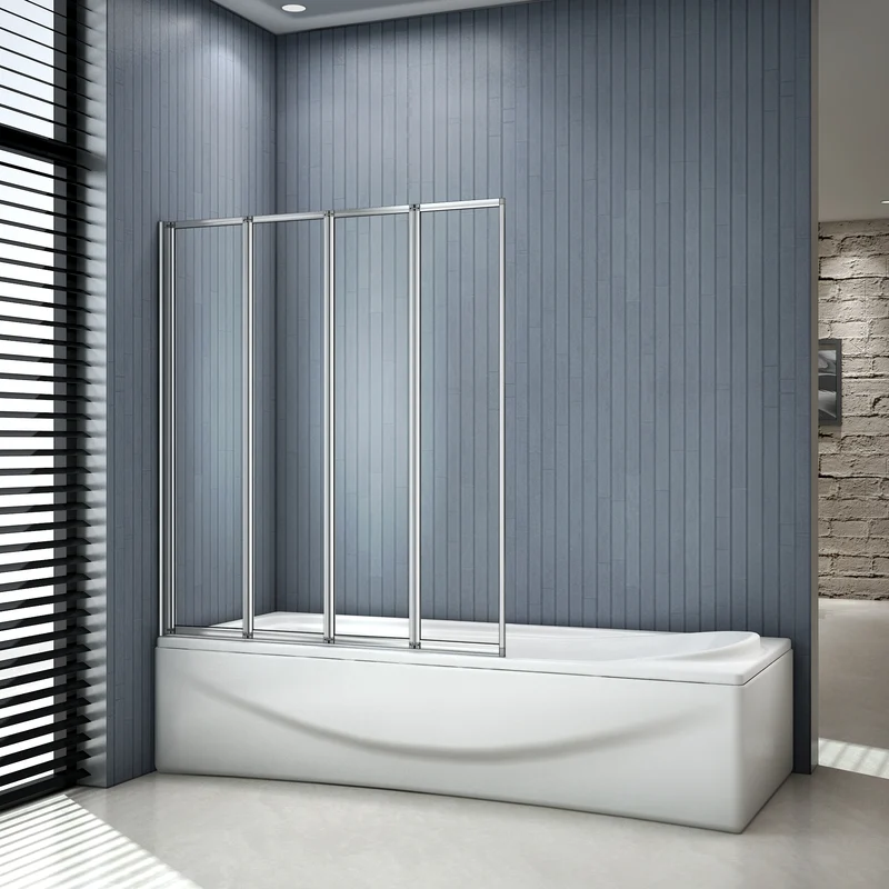 Aica 1000x1400x4mm pare baignoire, écran de baignoire, porte de baignoire, 4 volets pivotants pliants 180°, 4mm verre trempé