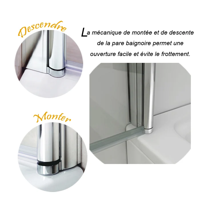 Aica 1000x1400x6mm pare baignoire pivotant 180°,écran de baignoire, porte de baignoire , 6mm verre trempé , porte-serviette, avec 2 étagères p-3