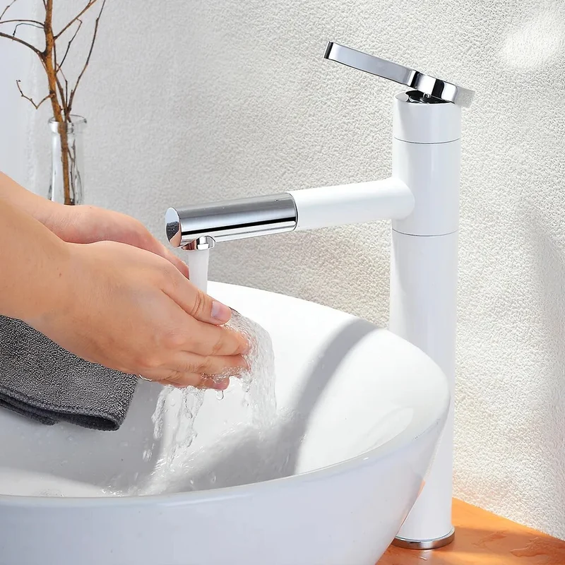 Robinet Mitigeur Lavabo et Vasque à bec rotatif - Zenith Blanc Chrome