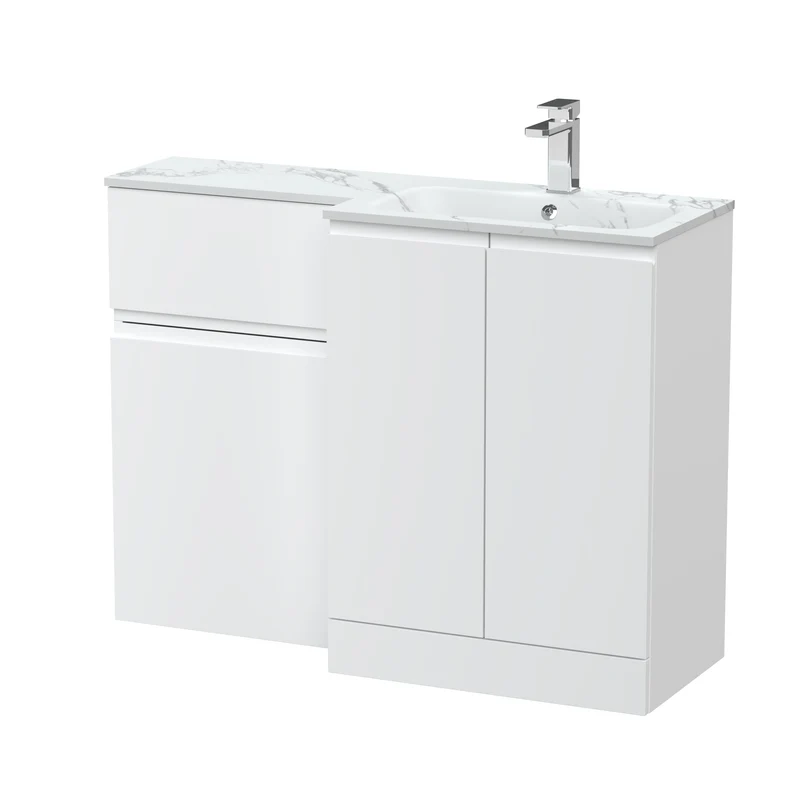 Urban 1100mm Basin & WC Combination Unit & Right Hand Marble Stone Basin - White Satin