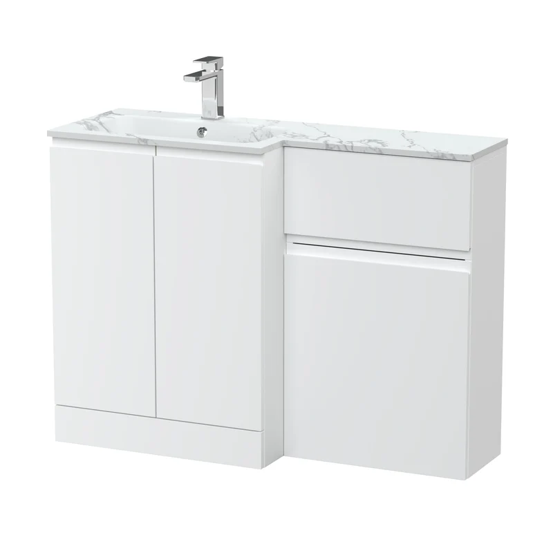 Urban 1100mm Basin & WC Combination Unit & Left Hand Marble Stone Basin - White Satin