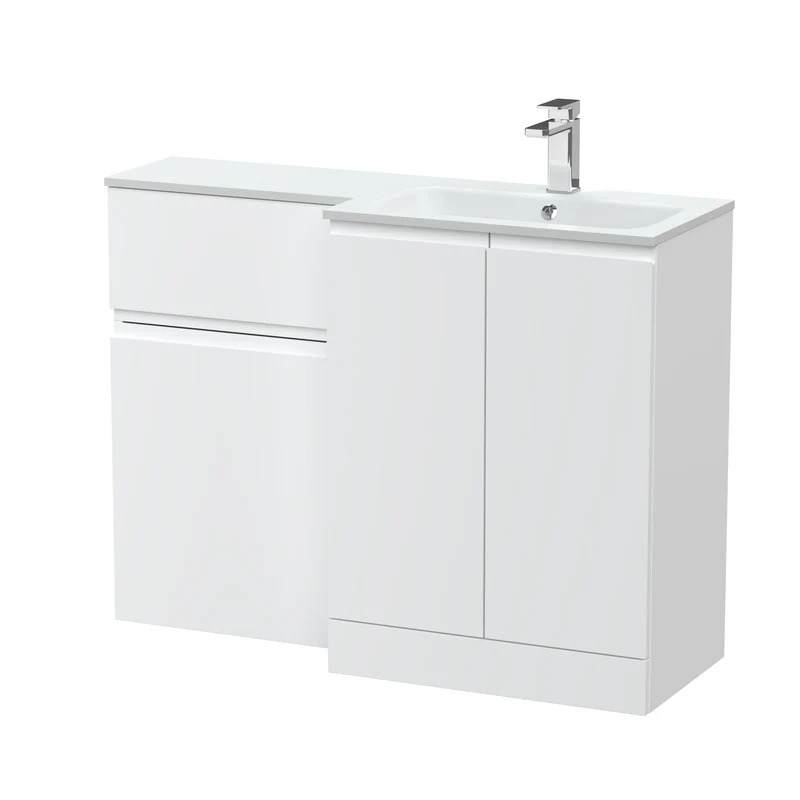 Urban 1100mm Basin & WC Combination Unit & Right Hand White Stone Basin - White Satin