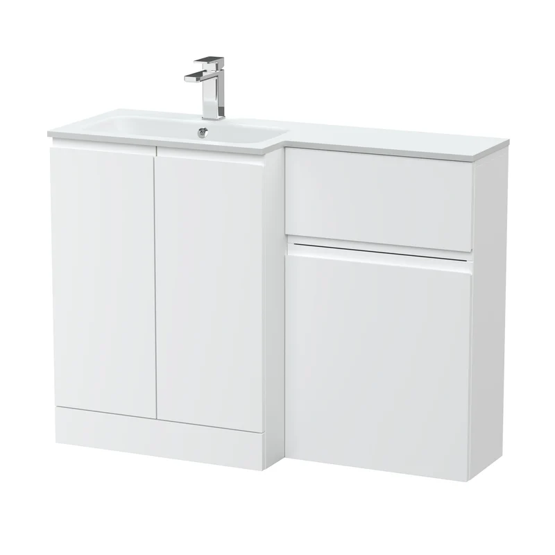 Urban 1100mm Basin & WC Combination Unit & Left Hand White Stone Basin - White Satin