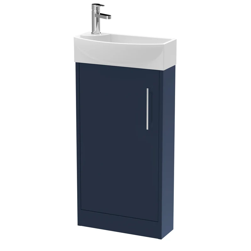 Juno Compact Floor Standing 440mm Vanity Unit With Right Hand Ceramic Basin - Midnight Blue Satin