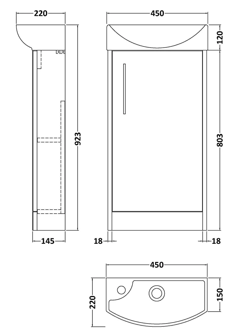 Juno Compact Floor Standing 440mm Vanity Unit With Right Hand Ceramic Basin - Midnight Blue Satin