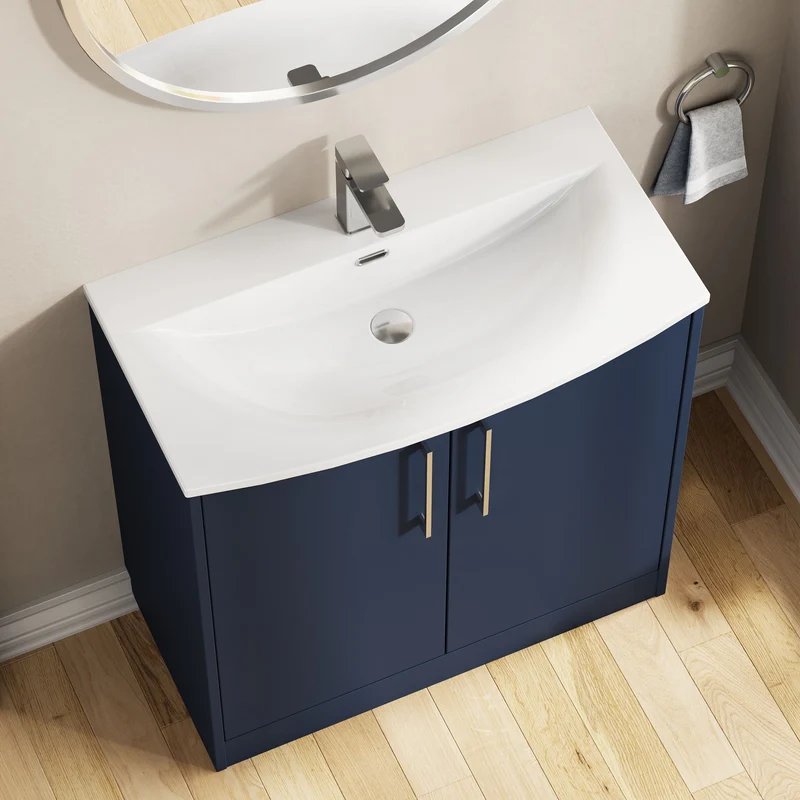 Juno 800mm Floor Standing 2 Door Vanity Unit & Curved Ceramic Basin - Midnight Blue Matt
