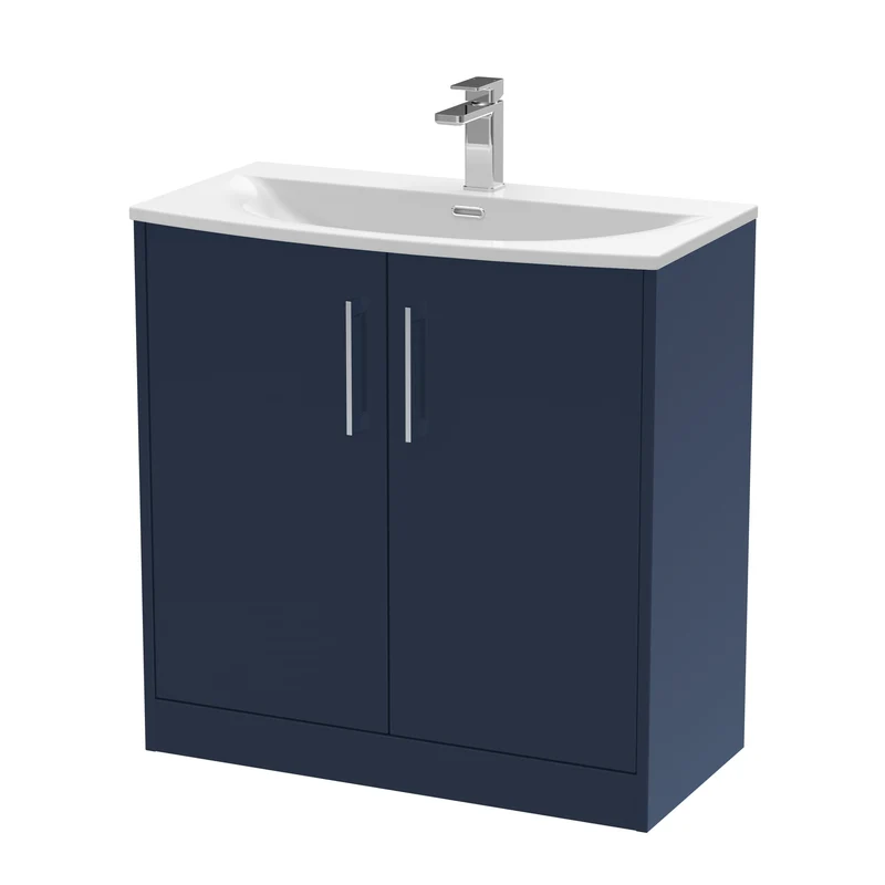 Juno 800mm Floor Standing 2 Door Vanity Unit & Curved Ceramic Basin - Midnight Blue Matt